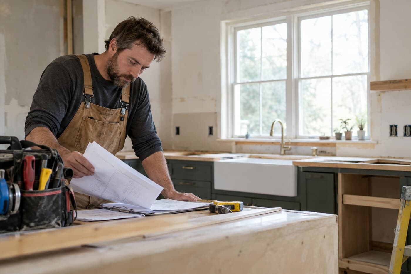 Home service professional reviewing a job plan