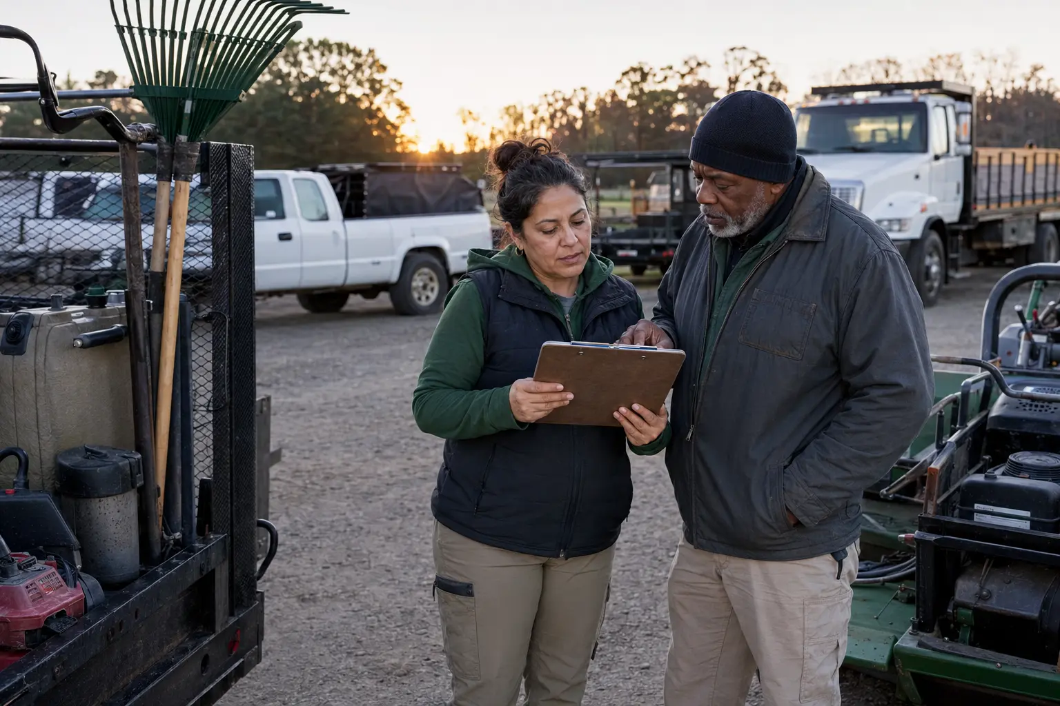 Construction operators reviewing a project schedule